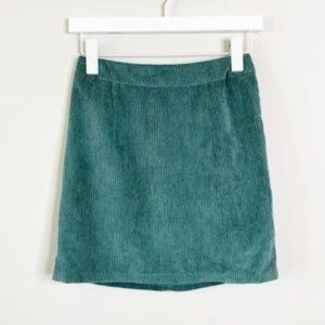 Green Corduroy Ribbed Mini Skirt